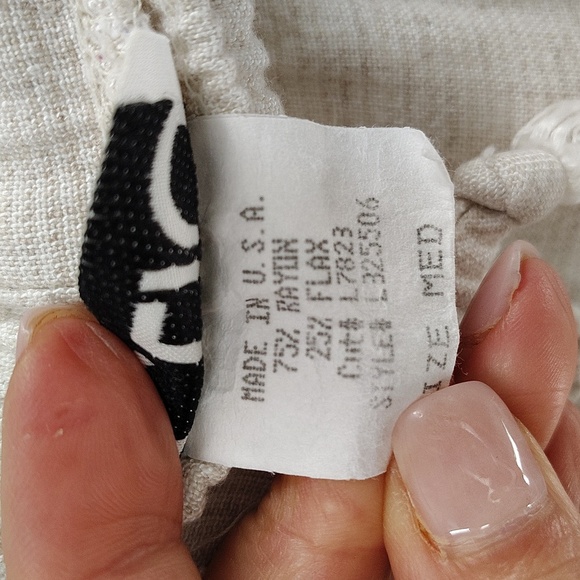 CLIO Off White Pull On Pants Flax Blend Size Medium Elastic Waist Drawstring Vtg - Picture 8 of 10